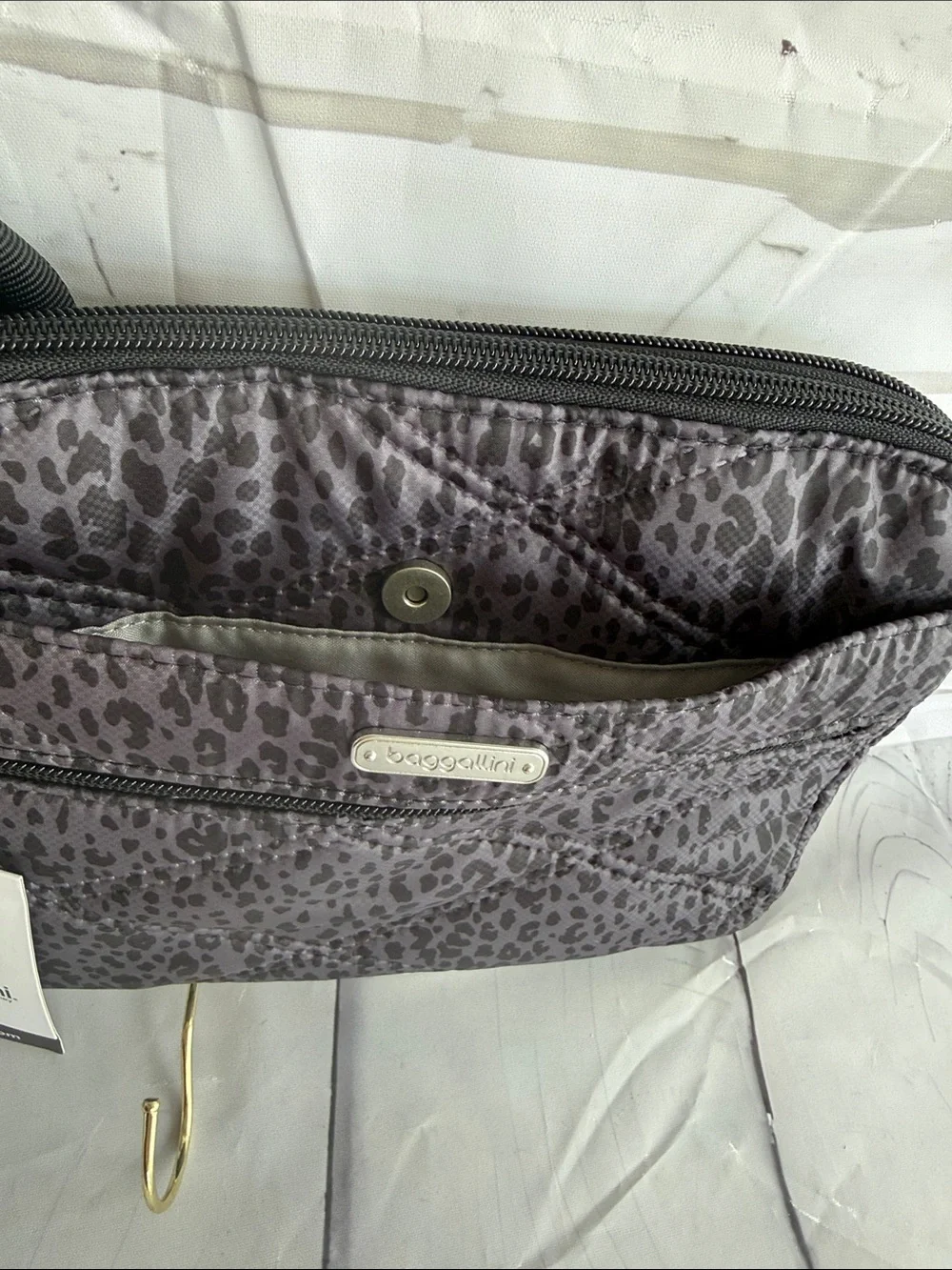Baggallini Quilted Double Zip Anytime Crossbody in Charcoal Snakeskin Quilt - Picture 14 of 16